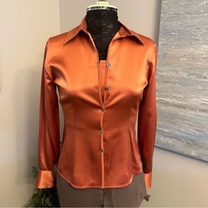 TALBOTS 100% Silk Button Up Blouse size *4P see addl notes on size
